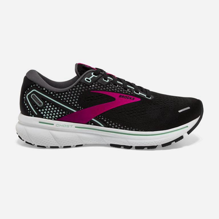 Brooks Ghost 14 Womens Cushioned Road Running Shoes Ireland Black/Pink/Yucca/PaleTurquoise (HLQG-762